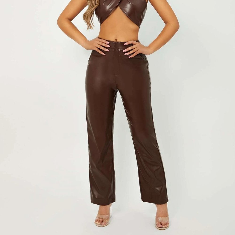 Women's Brown Faux Leather Pant / Trousers